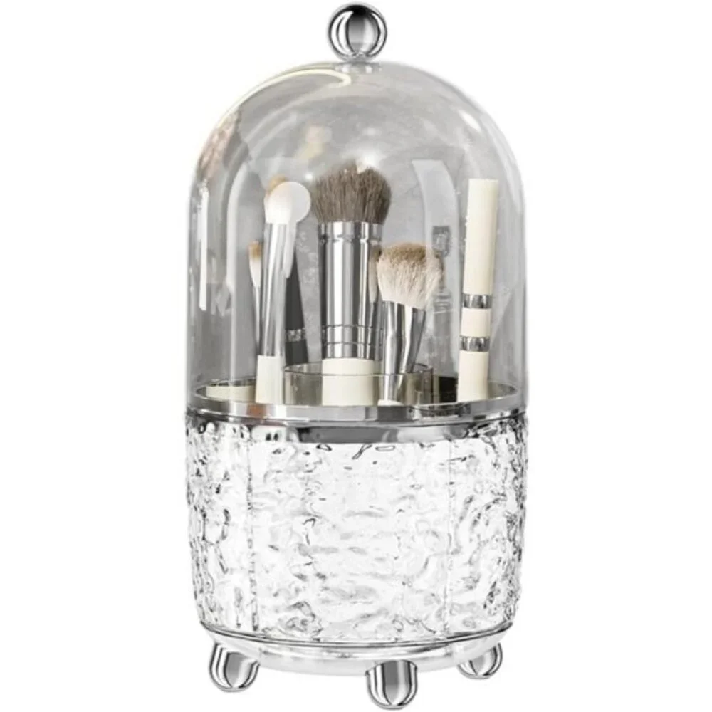 New 360° Rotating Makeup Brush Holder with Lid, Dustproof Organizer in Clear